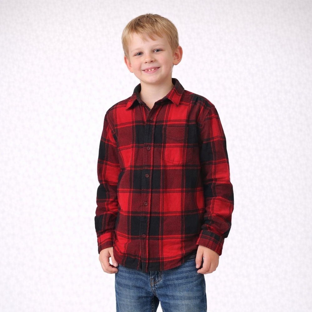 Wonder Nation Red and Black Plaid Button Down Shirt